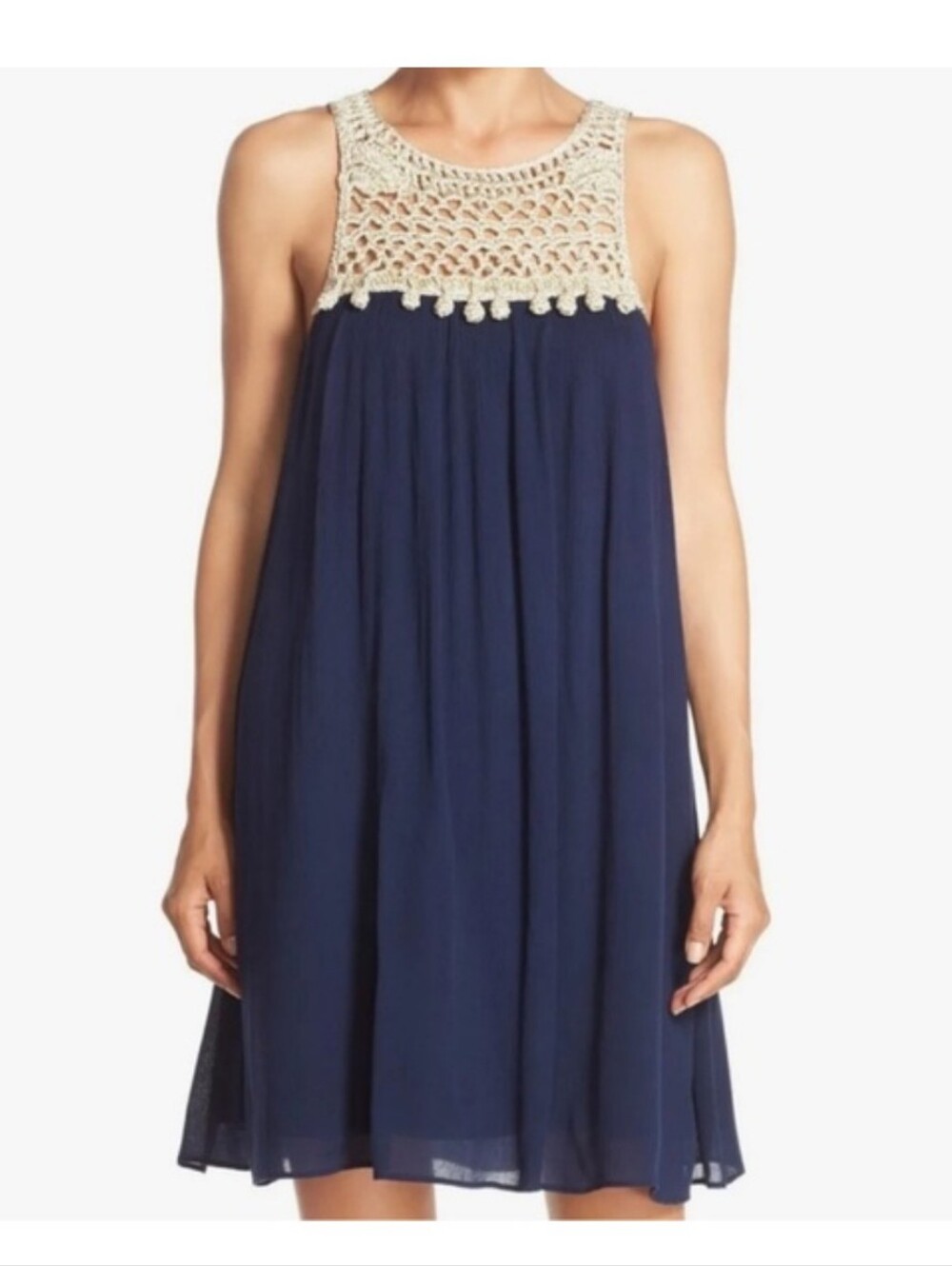 Lilly Pulitzer Navy Blue Rachelle Dress with Cream Crochet Yoke